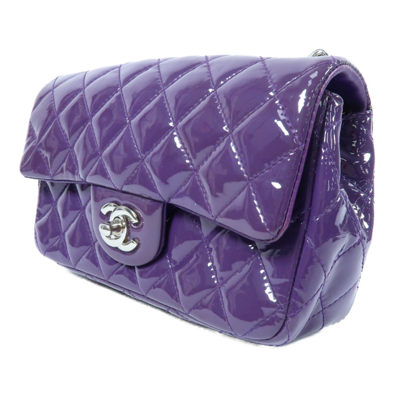 CHANEL 漆皮皮革Mini Classic 20銀扣鏈帶肩背袋-2