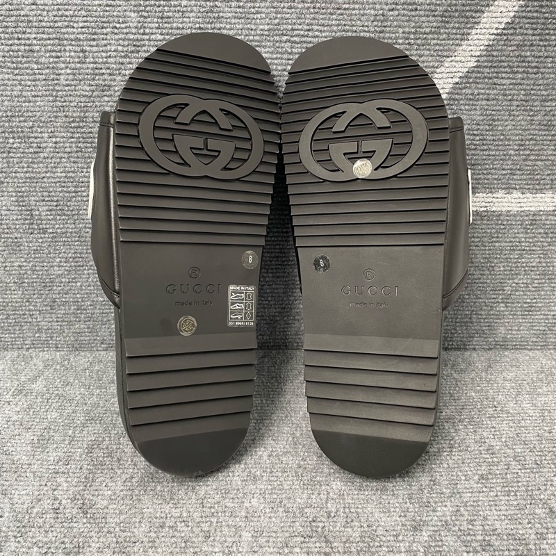 全新Gucci 古馳 凉鞋黑色皮面一字拖鞋42碼-4