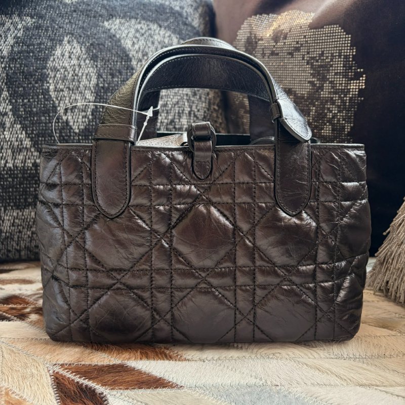 DIOR 羊皮 格紋手提包 附小包 小款黑色-1