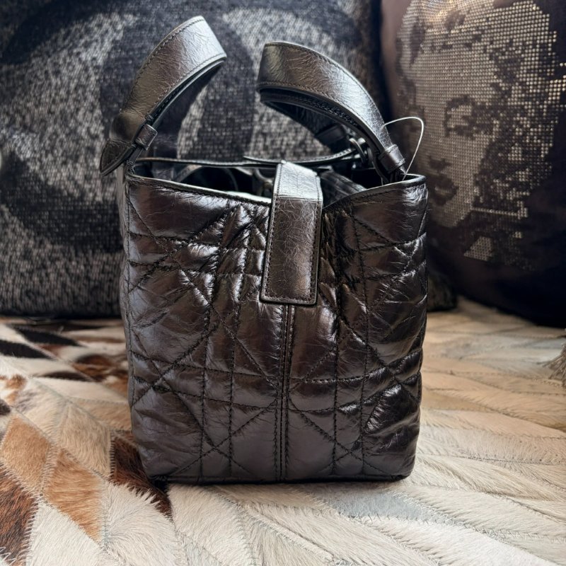 DIOR 羊皮 格紋手提包 附小包 小款黑色-3