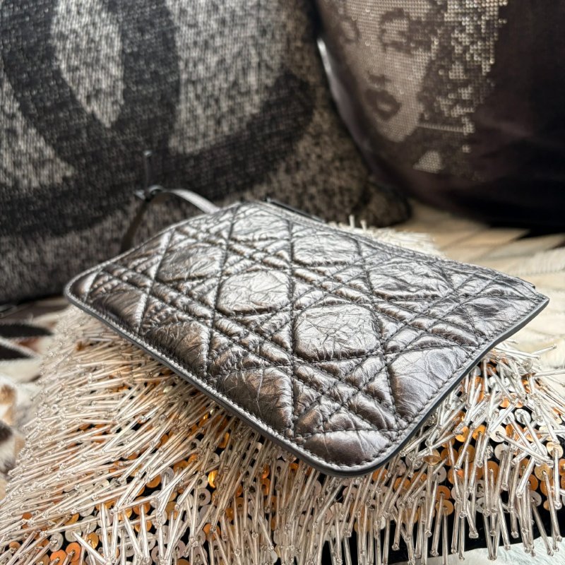 DIOR 羊皮 格紋手提包 附小包 小款黑色-6