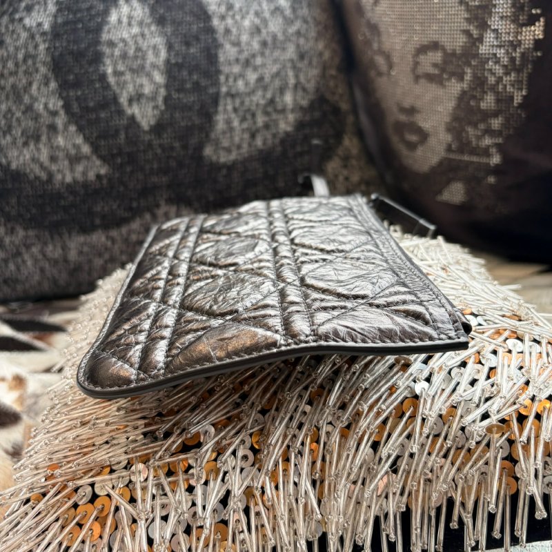 DIOR 羊皮 格紋手提包 附小包 小款黑色-7