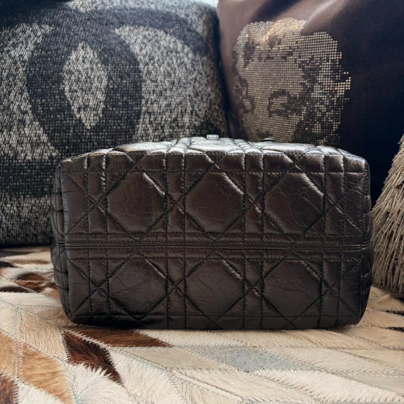 DIOR 羊皮 格紋手提包 附小包 小款黑色-8