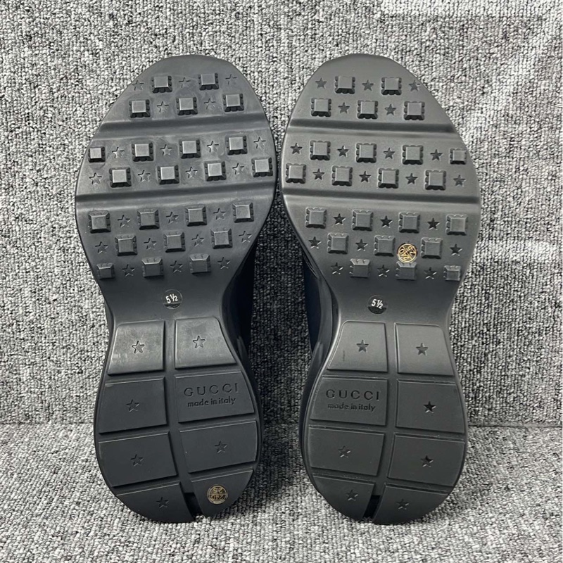 未使用品 Gucci 古馳運動鞋黑色皮面鏤空老爹鞋40.5碼-3