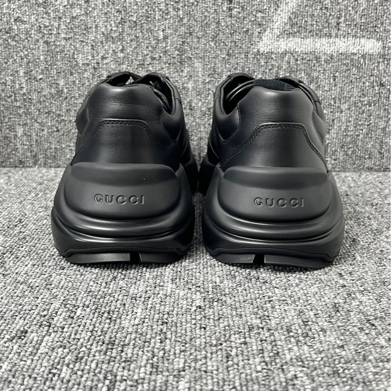 未使用品 Gucci 古馳運動鞋黑色皮面鏤空老爹鞋40.5碼-7