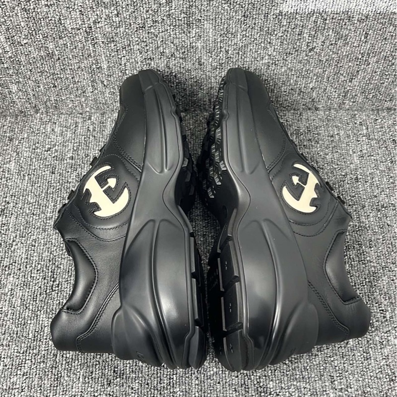 未使用品 Gucci 古馳運動鞋黑色皮面鏤空老爹鞋40.5碼-8