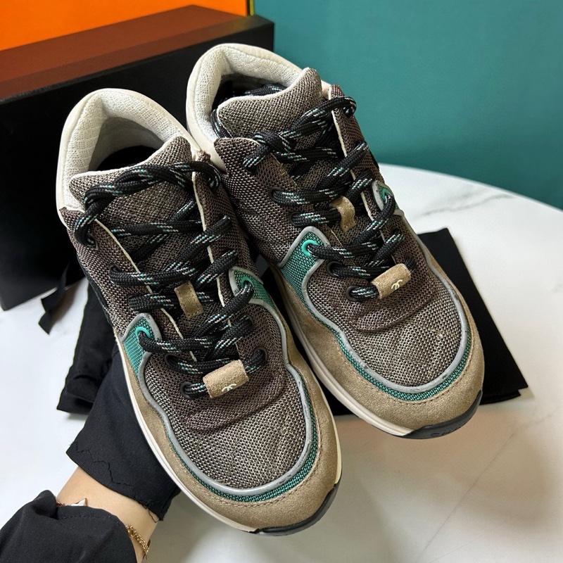 CHANEL香奈兒！咖藍拼色熊貓鞋低幫運動鞋 36碼，附件：塵袋、盒子-3