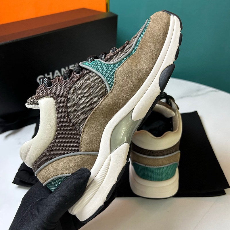 CHANEL香奈兒！咖藍拼色熊貓鞋低幫運動鞋 36碼，附件：塵袋、盒子-5