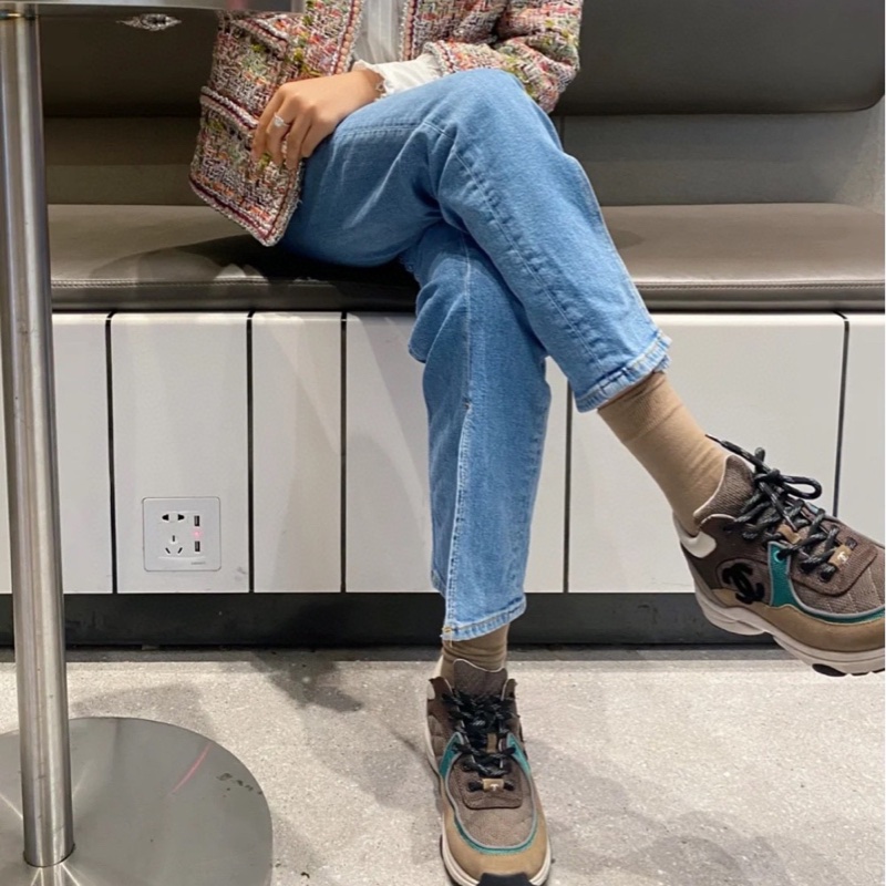 CHANEL香奈兒！咖藍拼色熊貓鞋低幫運動鞋 36碼，附件：塵袋、盒子-8