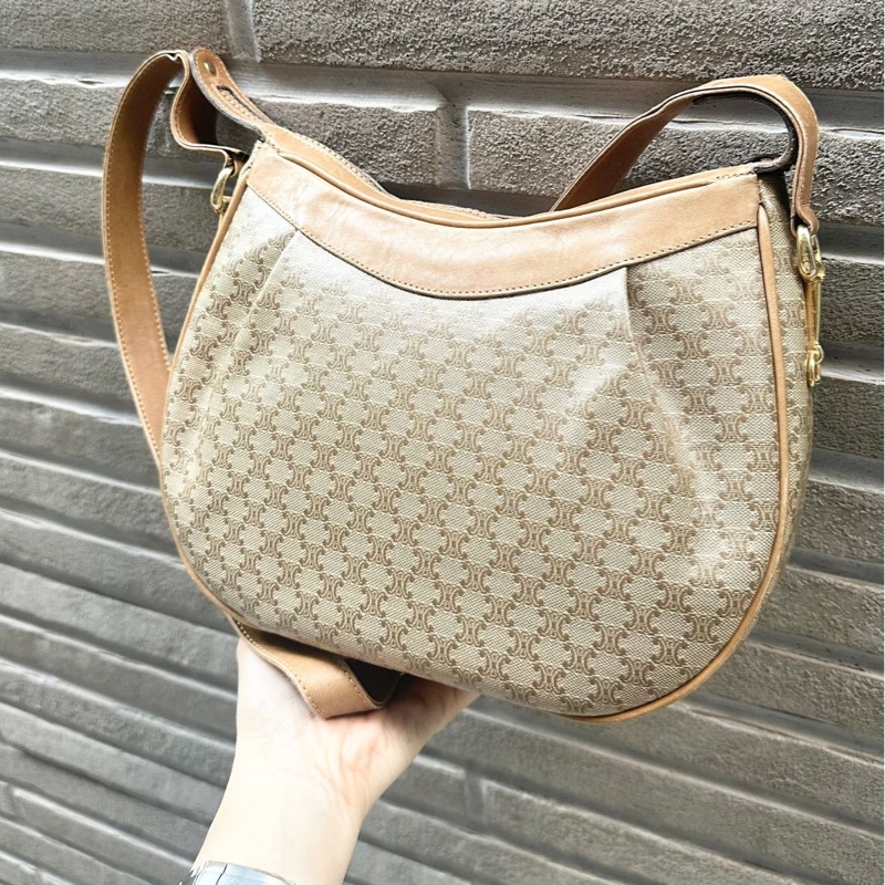 思琳 馬蹄扣 老花 腋下包 肩背包 手拿包 中古包 半月包 老花 凱旋門 豌豆包 腋下包 vintage celine bag-0