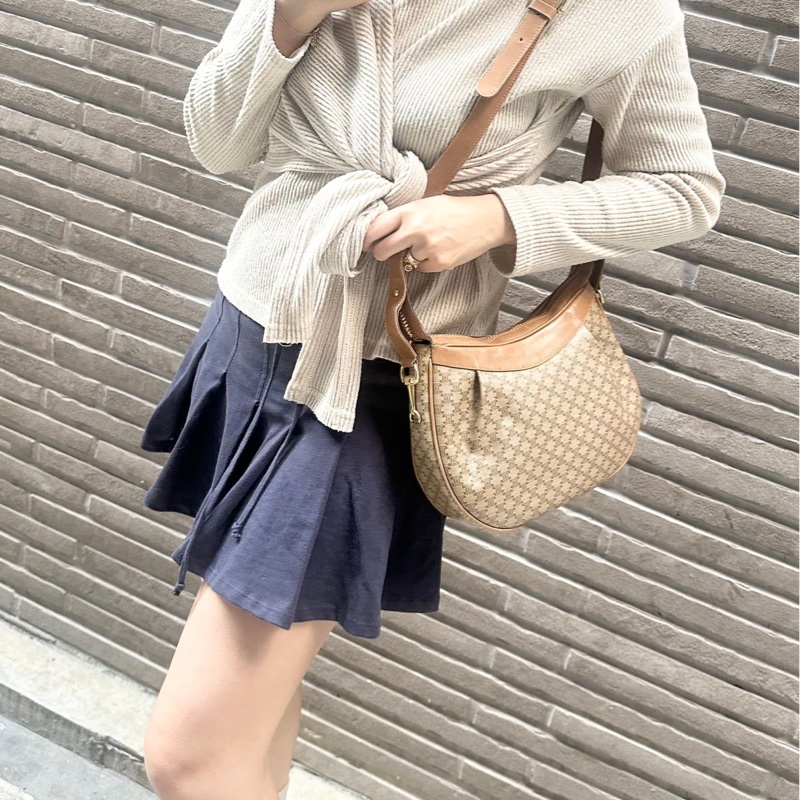 思琳 馬蹄扣 老花 腋下包 肩背包 手拿包 中古包 半月包 老花 凱旋門 豌豆包 腋下包 vintage celine bag-2