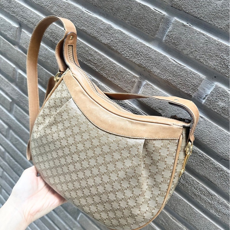 思琳 馬蹄扣 老花 腋下包 肩背包 手拿包 中古包 半月包 老花 凱旋門 豌豆包 腋下包 vintage celine bag-3