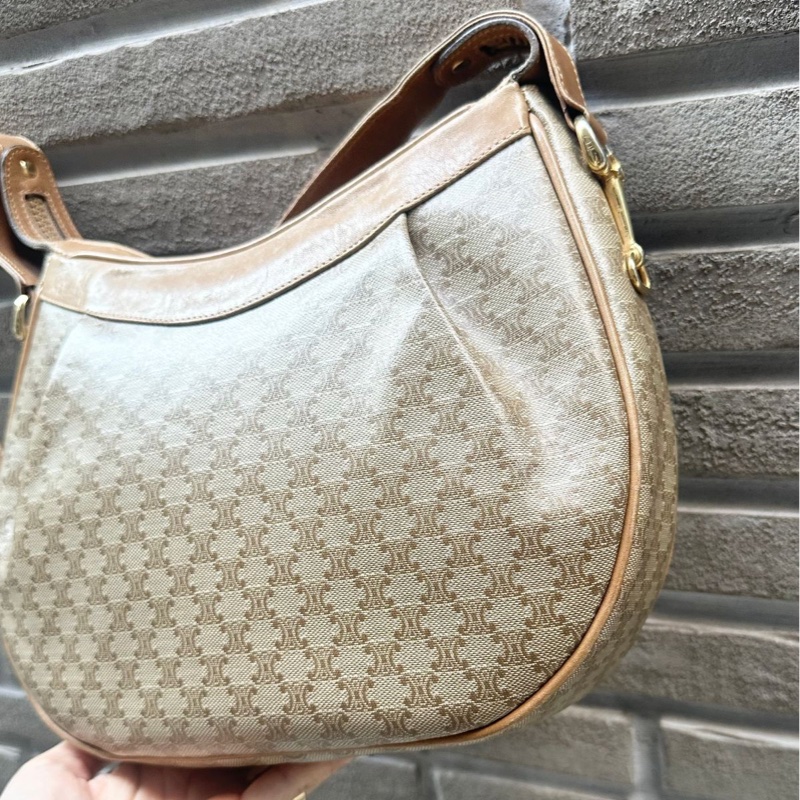 思琳 馬蹄扣 老花 腋下包 肩背包 手拿包 中古包 半月包 老花 凱旋門 豌豆包 腋下包 vintage celine bag-4