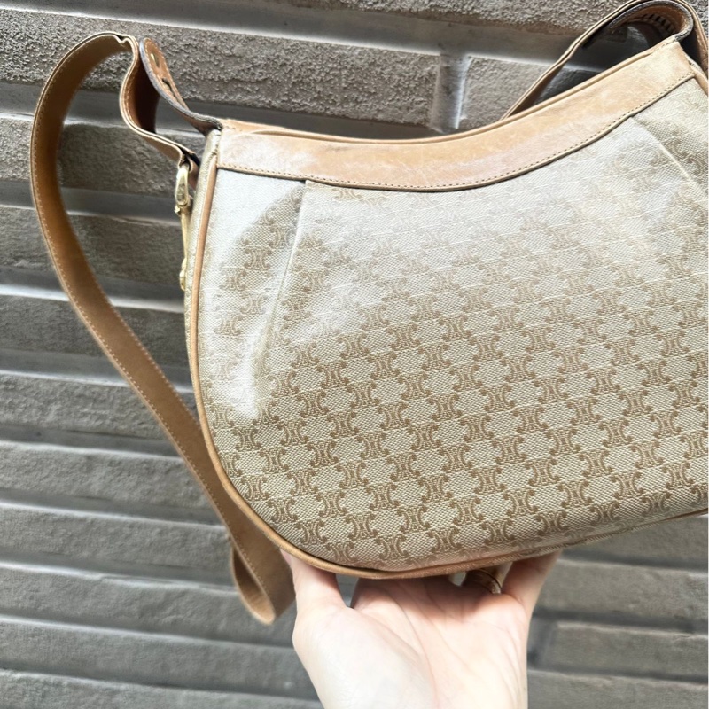 思琳 馬蹄扣 老花 腋下包 肩背包 手拿包 中古包 半月包 老花 凱旋門 豌豆包 腋下包 vintage celine bag-5