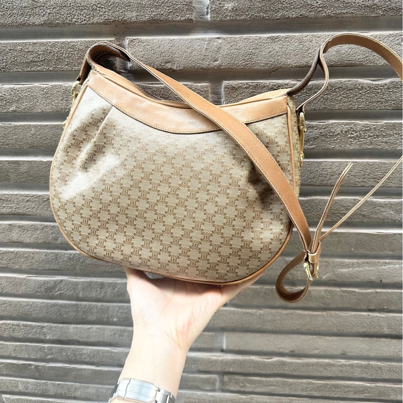 思琳 馬蹄扣 老花 腋下包 肩背包 手拿包 中古包 半月包 老花 凱旋門 豌豆包 腋下包 vintage celine bag-7