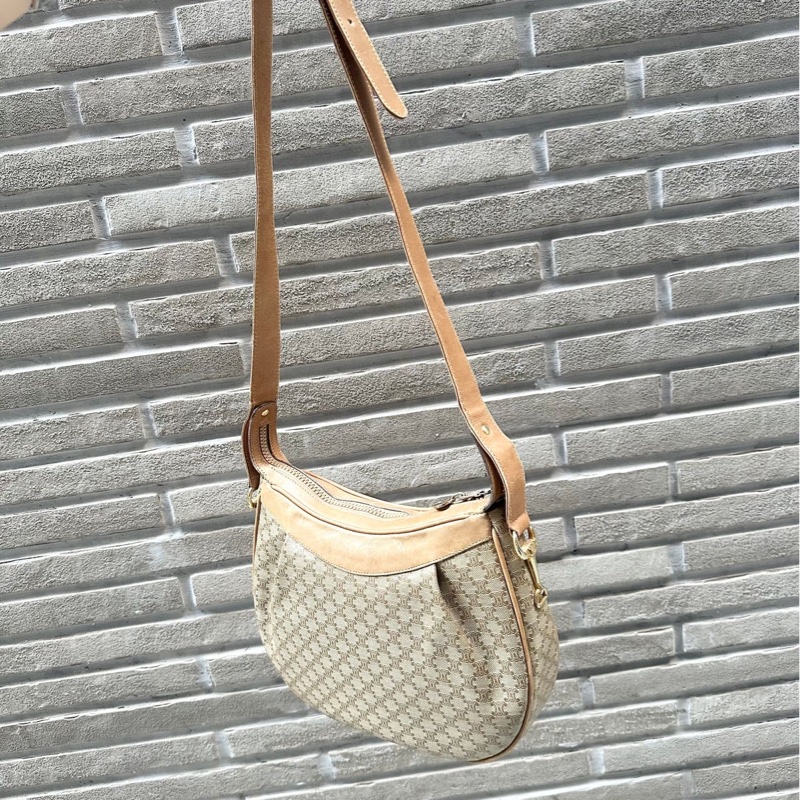 思琳 馬蹄扣 老花 腋下包 肩背包 手拿包 中古包 半月包 老花 凱旋門 豌豆包 腋下包 vintage celine bag-11