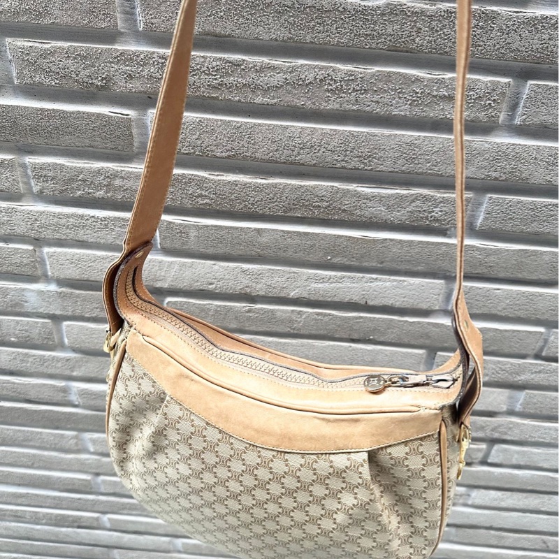 思琳 馬蹄扣 老花 腋下包 肩背包 手拿包 中古包 半月包 老花 凱旋門 豌豆包 腋下包 vintage celine bag-12