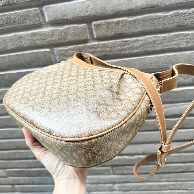 思琳 馬蹄扣 老花 腋下包 肩背包 手拿包 中古包 半月包 老花 凱旋門 豌豆包 腋下包 vintage celine bag-16