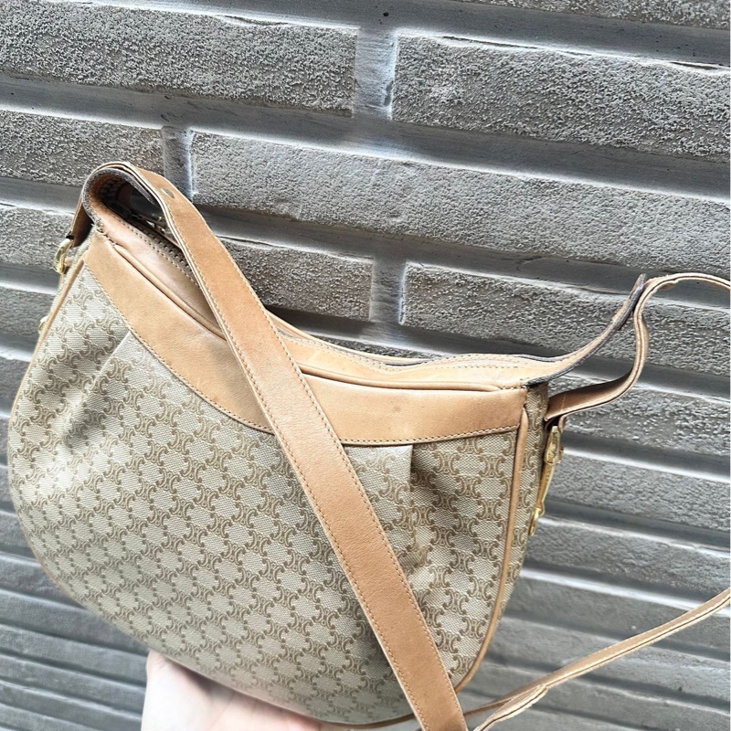 思琳 馬蹄扣 老花 腋下包 肩背包 手拿包 中古包 半月包 老花 凱旋門 豌豆包 腋下包 vintage celine bag-17