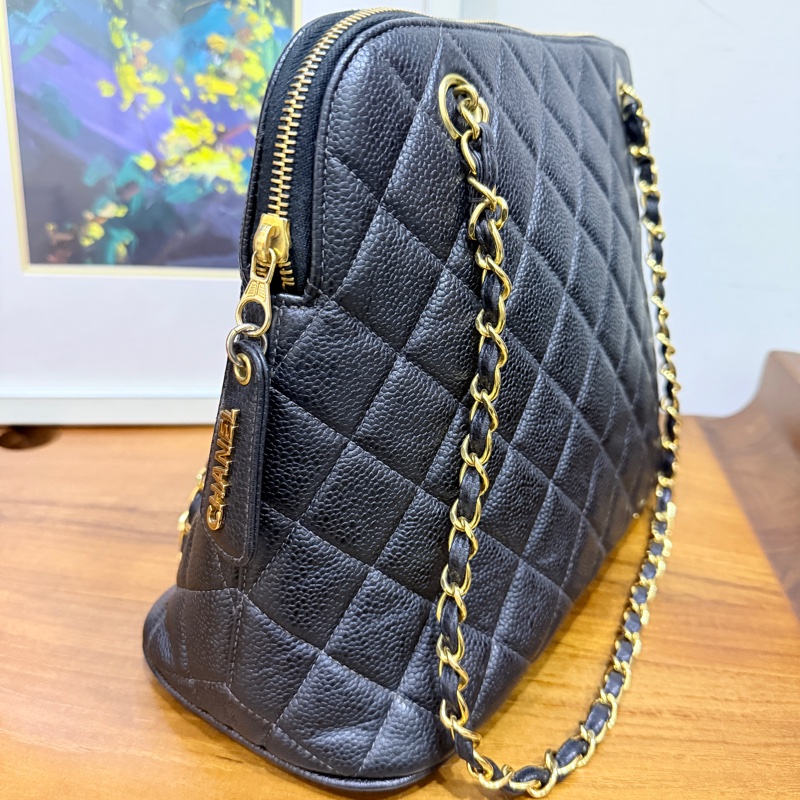 黑色荔枝牛皮CHANEL🖤香奈兒貝殼包 肩背包-9