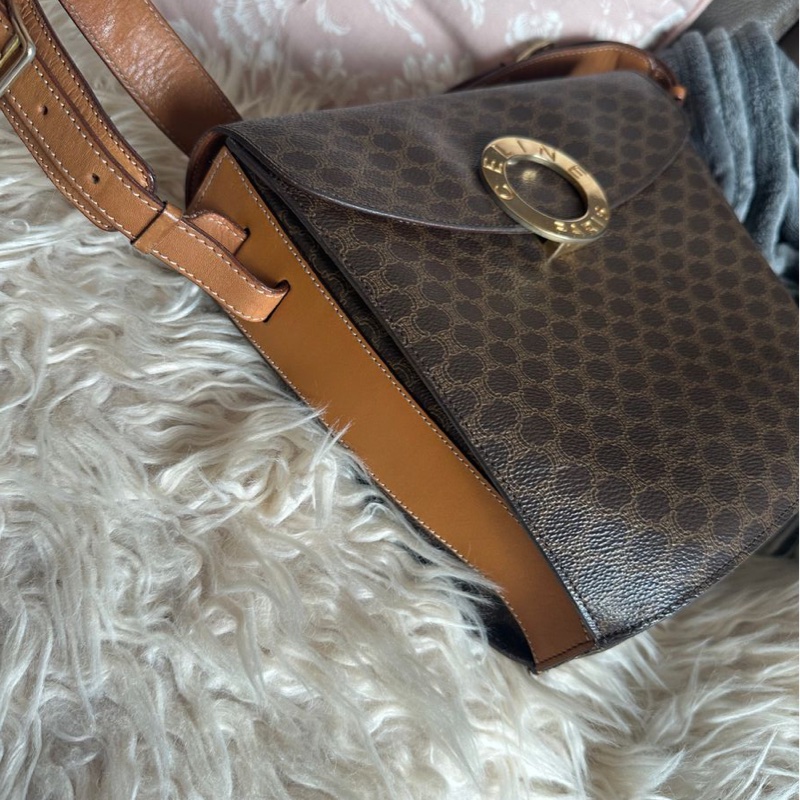 思琳 賽琳 斜背包 中古包 復古包 celine 老花 金環 薯條包 凱旋門 中古包 側背包 斜背包 斜挎包 vintage bag 水桶包-4