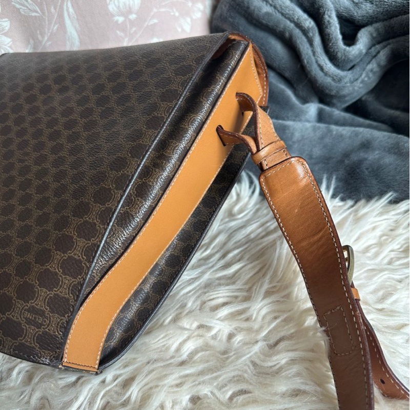 思琳 賽琳 斜背包 中古包 復古包 celine 老花 金環 薯條包 凱旋門 中古包 側背包 斜背包 斜挎包 vintage bag 水桶包-6