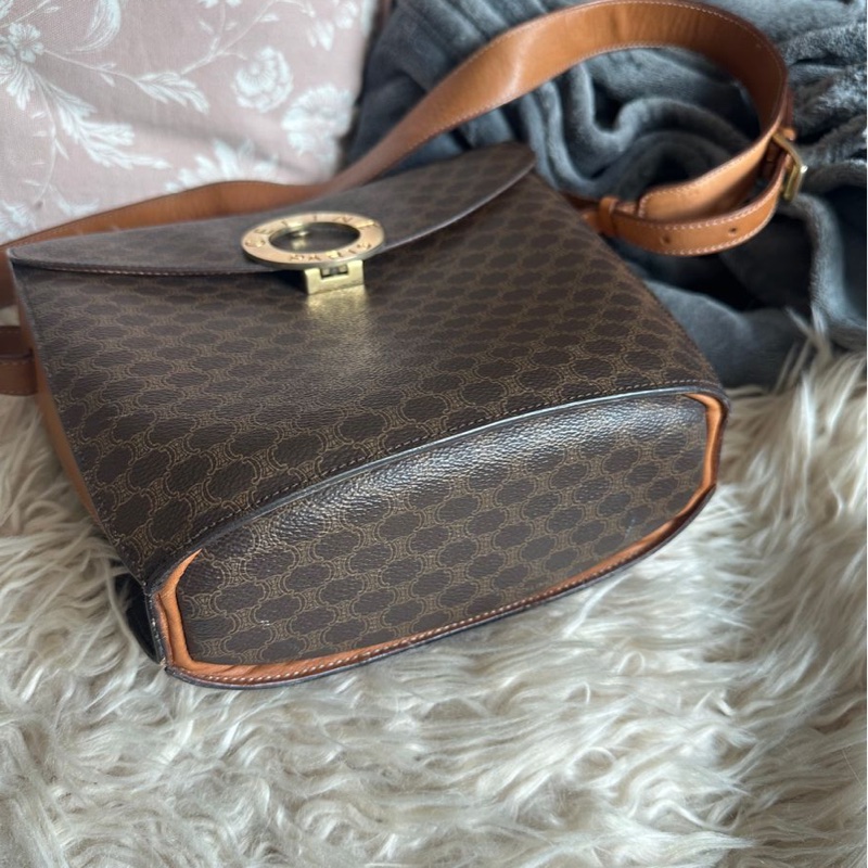 思琳 賽琳 斜背包 中古包 復古包 celine 老花 金環 薯條包 凱旋門 中古包 側背包 斜背包 斜挎包 vintage bag 水桶包-7