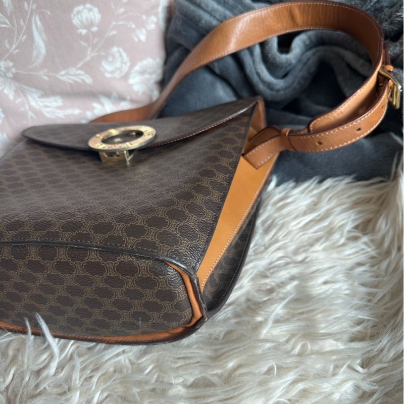 思琳 賽琳 斜背包 中古包 復古包 celine 老花 金環 薯條包 凱旋門 中古包 側背包 斜背包 斜挎包 vintage bag 水桶包-8