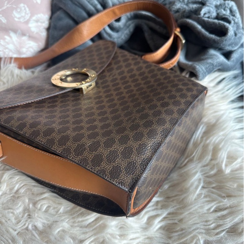 思琳 賽琳 斜背包 中古包 復古包 celine 老花 金環 薯條包 凱旋門 中古包 側背包 斜背包 斜挎包 vintage bag 水桶包-9