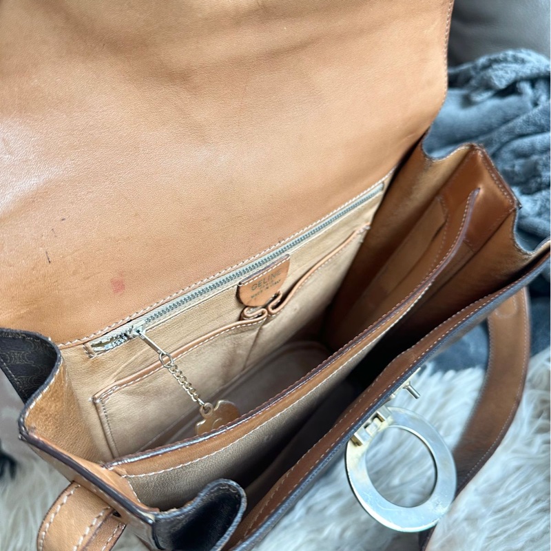 思琳 賽琳 斜背包 中古包 復古包 celine 老花 金環 薯條包 凱旋門 中古包 側背包 斜背包 斜挎包 vintage bag 水桶包-13