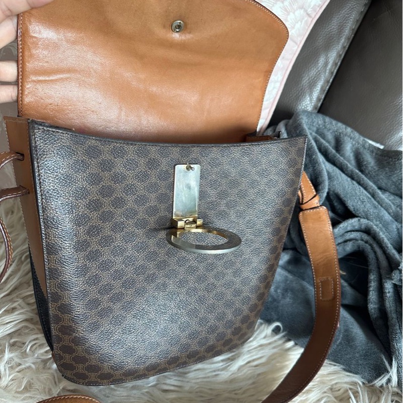 思琳 賽琳 斜背包 中古包 復古包 celine 老花 金環 薯條包 凱旋門 中古包 側背包 斜背包 斜挎包 vintage bag 水桶包-14