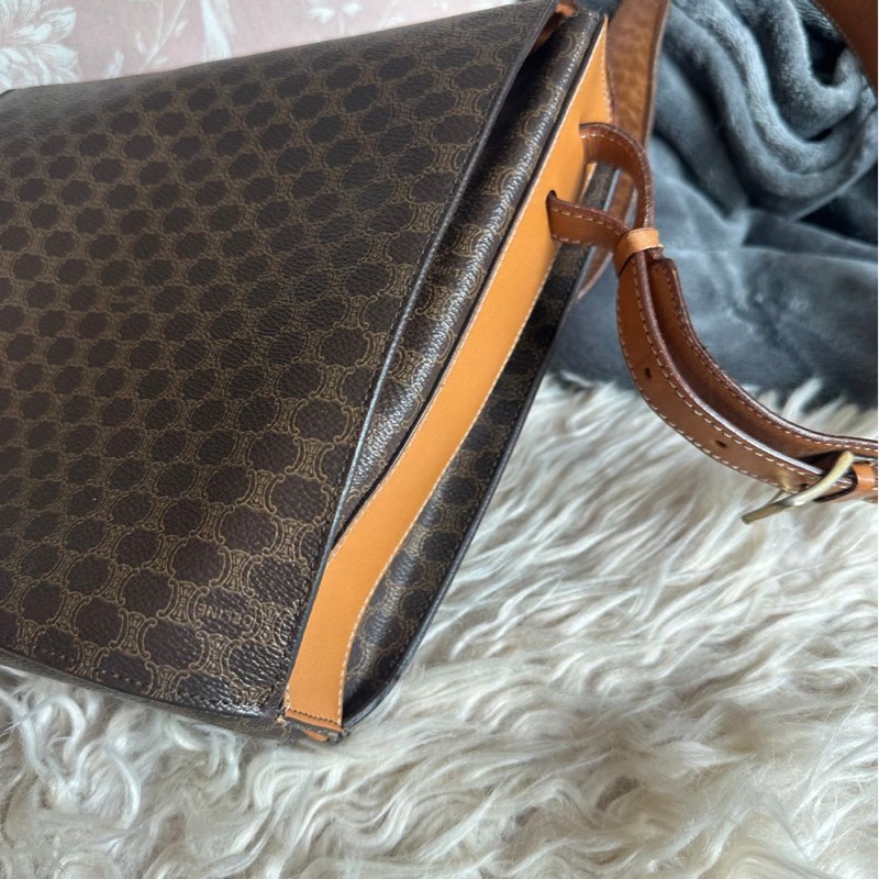 思琳 賽琳 斜背包 中古包 復古包 celine 老花 金環 薯條包 凱旋門 中古包 側背包 斜背包 斜挎包 vintage bag 水桶包-17