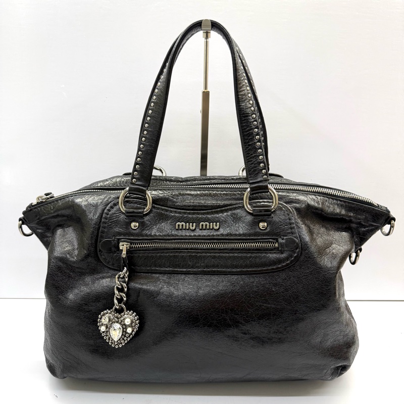 MIU MIU 黑色牛皮手提斜背2way包-0