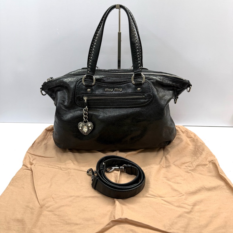 MIU MIU 黑色牛皮手提斜背2way包-2