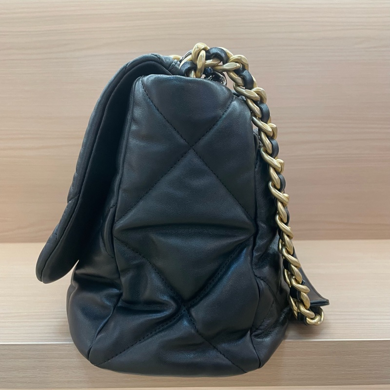 NO:C81 CHANEL 香奈儿 19bag 大号 芯片款 黑色菱格纹羊皮 金銀鏈條包 有塵袋 無卡 無盒子-2
