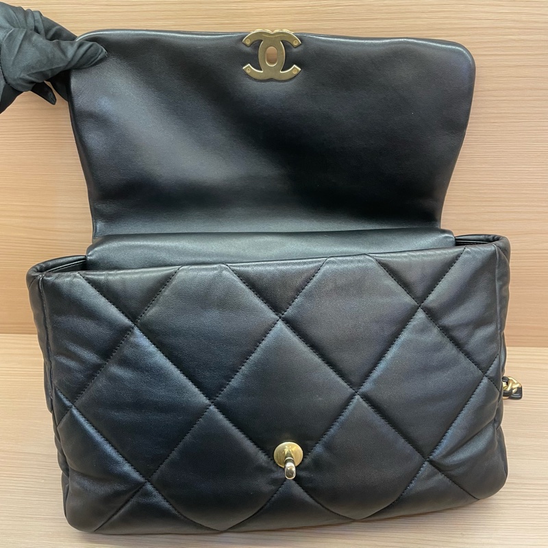 NO:C81 CHANEL 香奈儿 19bag 大号 芯片款 黑色菱格纹羊皮 金銀鏈條包 有塵袋 無卡 無盒子-8