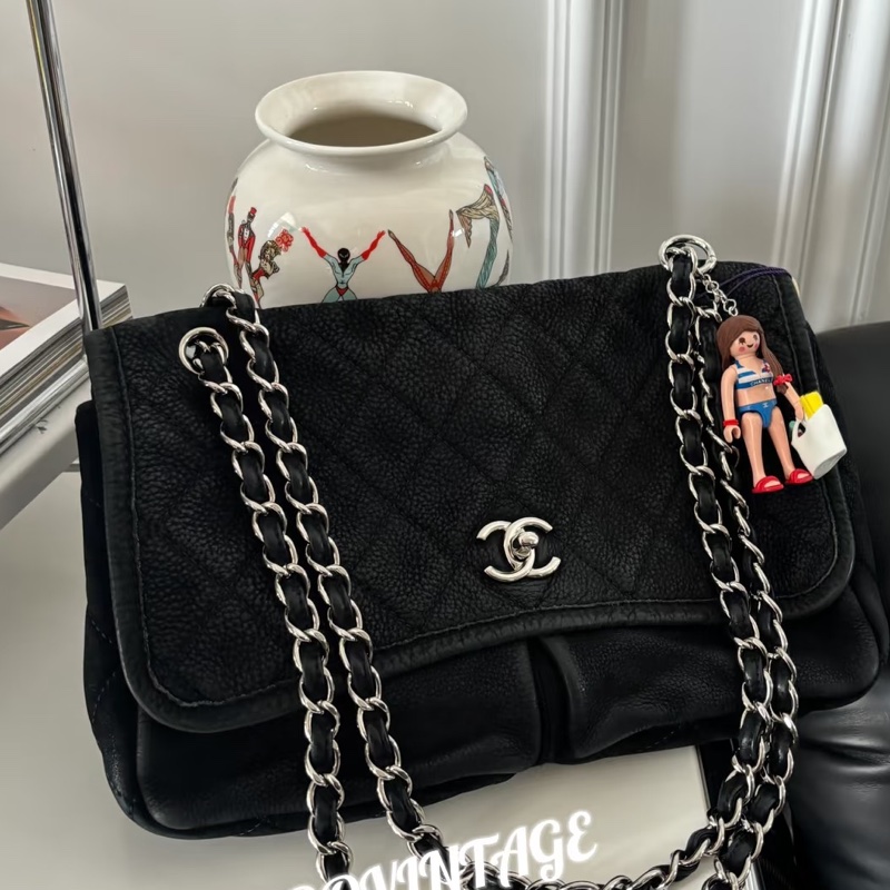 ✨Chanel 黑銀魚子醬雙口袋機場包 很難找的一款 98新🖤-0