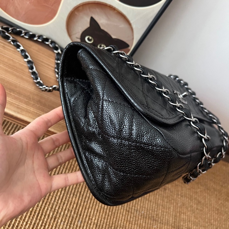 ✨Chanel 黑銀魚子醬雙口袋機場包 很難找的一款 98新🖤-5