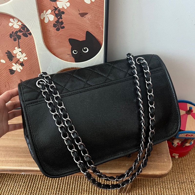 ✨Chanel 黑銀魚子醬雙口袋機場包 很難找的一款 98新🖤-6