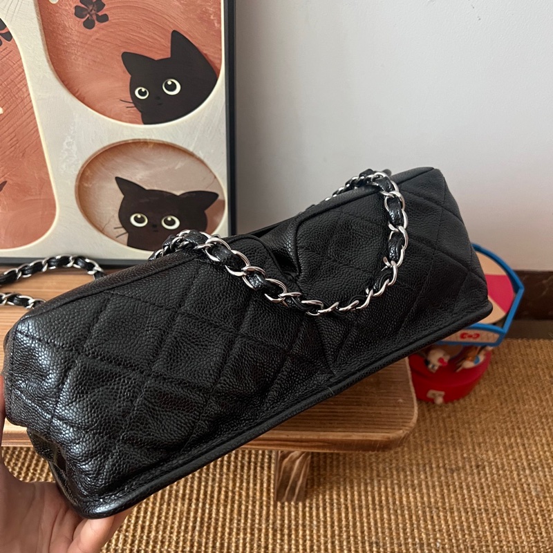 ✨Chanel 黑銀魚子醬雙口袋機場包 很難找的一款 98新🖤-8