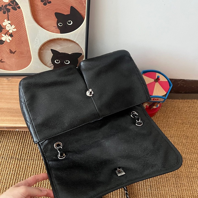 ✨Chanel 黑銀魚子醬雙口袋機場包 很難找的一款 98新🖤-9