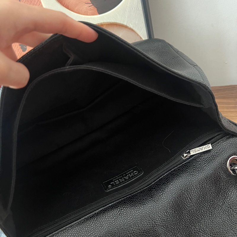 ✨Chanel 黑銀魚子醬雙口袋機場包 很難找的一款 98新🖤-10