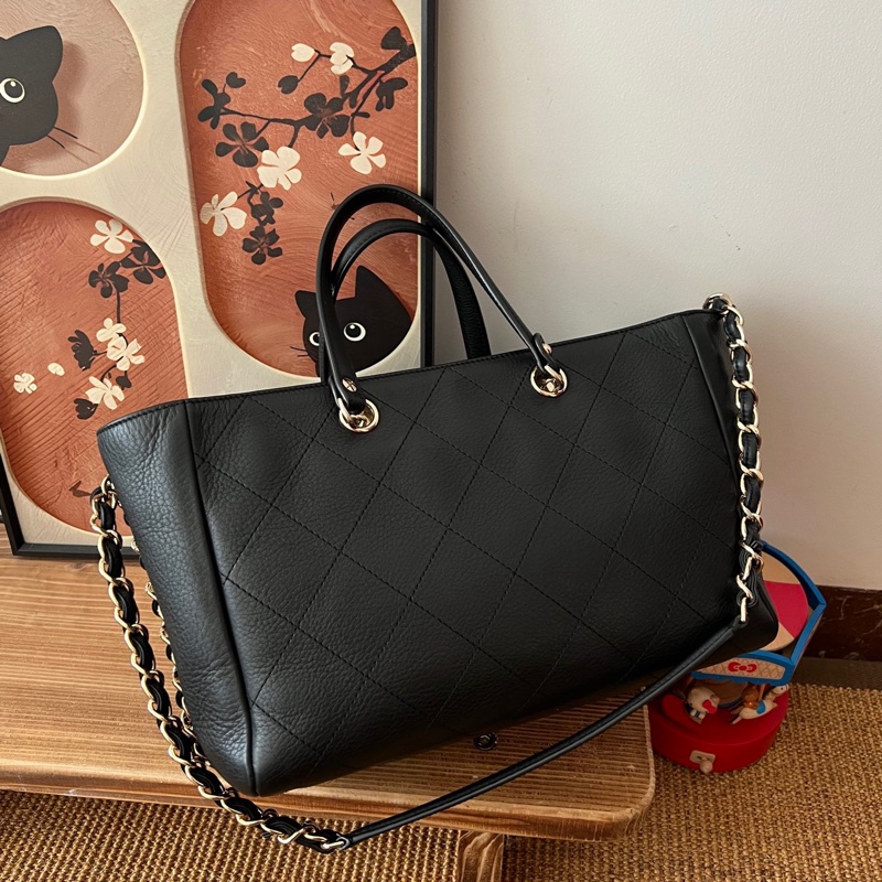 ✨Chanel 黑金牛皮外縫線tote 容量很好 超級美😍-7