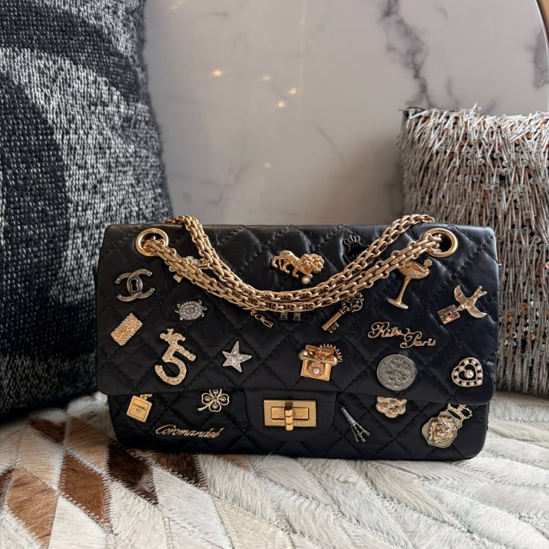 )CHANEL 復刻版徽章包 金鏈24CM 黑色-1