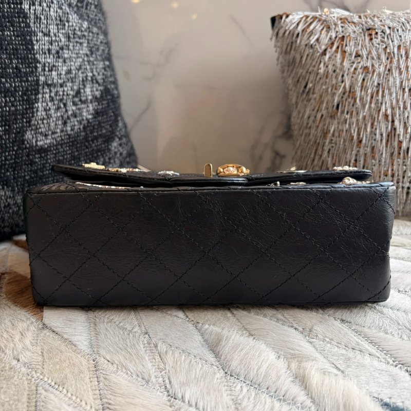 )CHANEL 復刻版徽章包 金鏈24CM 黑色-9