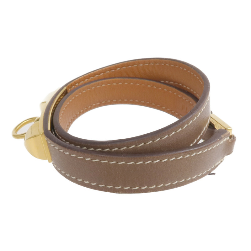 HERMES Swift皮革Rivale Double Tour金扣手鏈Etoupe-1