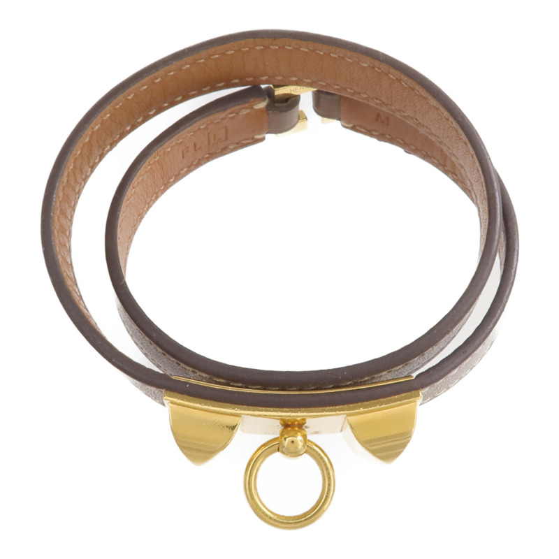 HERMES Swift皮革Rivale Double Tour金扣手鏈Etoupe-2