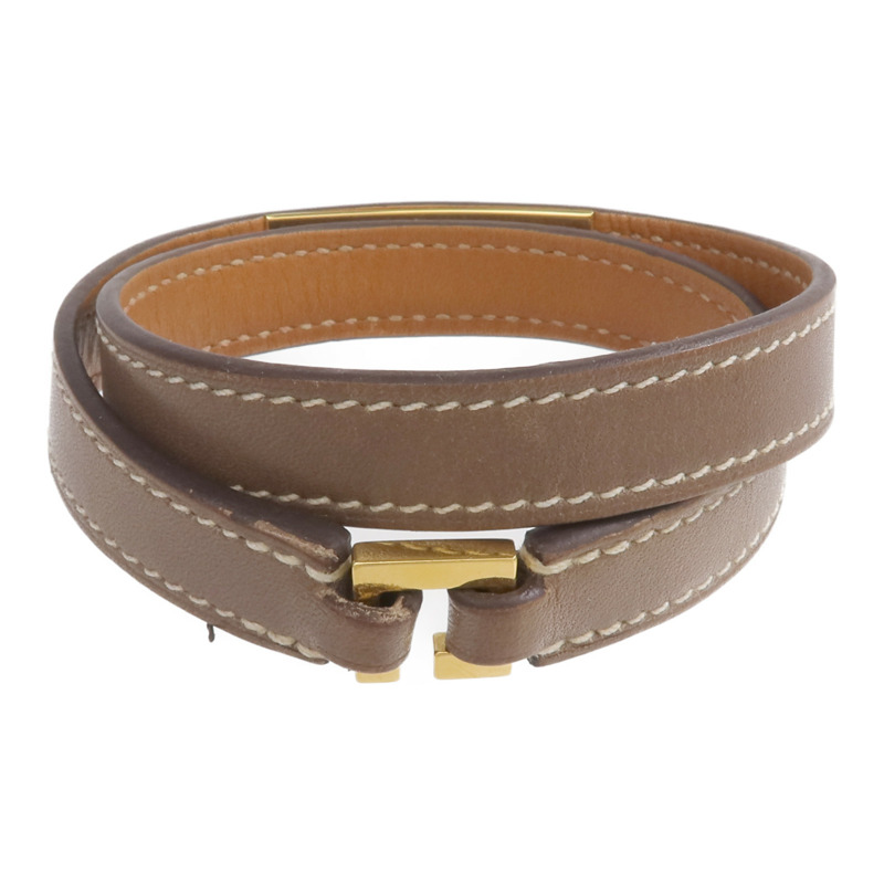 HERMES Swift皮革Rivale Double Tour金扣手鏈Etoupe-3