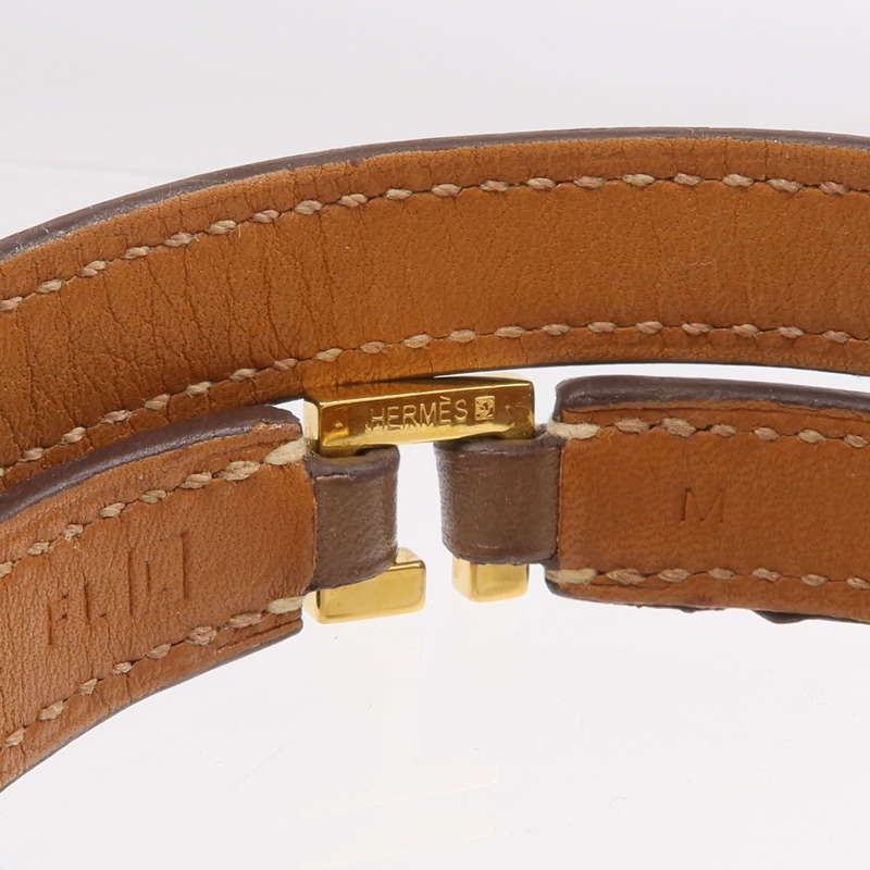 HERMES Swift皮革Rivale Double Tour金扣手鏈Etoupe-5