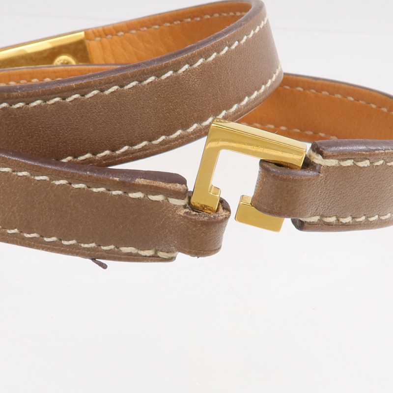 HERMES Swift皮革Rivale Double Tour金扣手鏈Etoupe-6